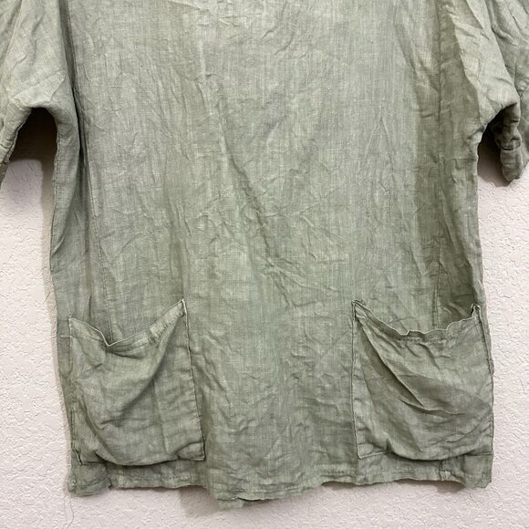 FRANCESCA BETTINI Linen Top w Patch Pockets Sage Green SS Lagenlook Peasant - Picture 4 of 8